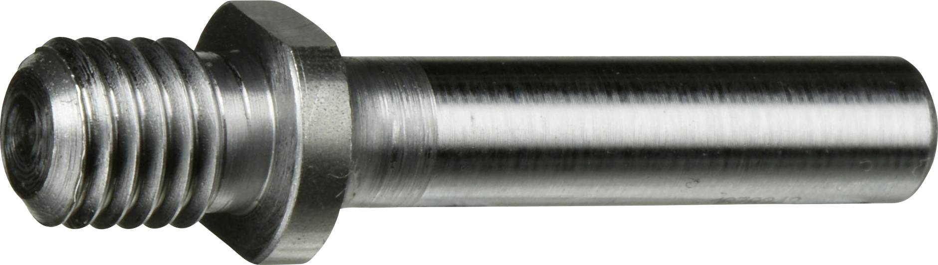 Eine Metallschraube mit einem gewindeten Ende und einem zylindrischen Schaft, die zum Befestigen oder für mechanische Zwecke verwendet wird, von der Seite betrachtet.