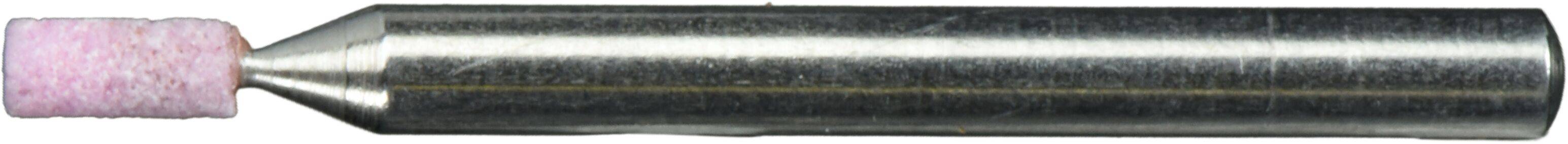 Ein zylindrischer Metalleinsatz mit einer rosa Schleifspitze, der zum Schleifen oder Polieren verwendet wird.