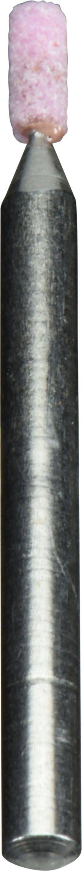 Ein zylindrischer Metallfräser mit einer kleinen rosa Schleifspitze, der für präzise Formgebung oder Glättung von Oberflächen bei Bearbeitungsaufgaben verwendet wird.