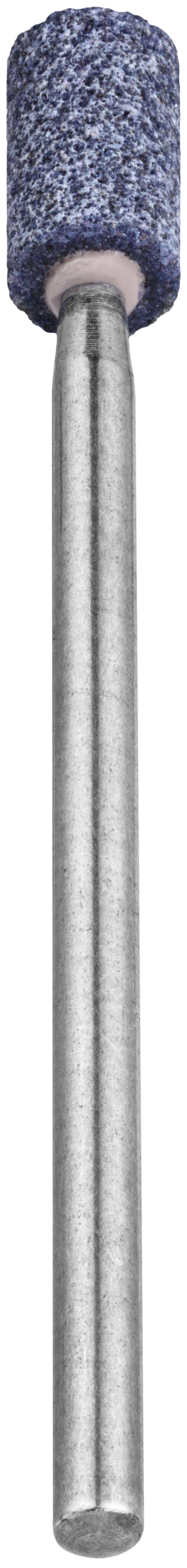 Ein zylindrischer Schleifbit mit einer strukturierten blauen Oberfläche und einem metallischen Schaft, verwendet für Rotationswerkzeug-Anwendungen.