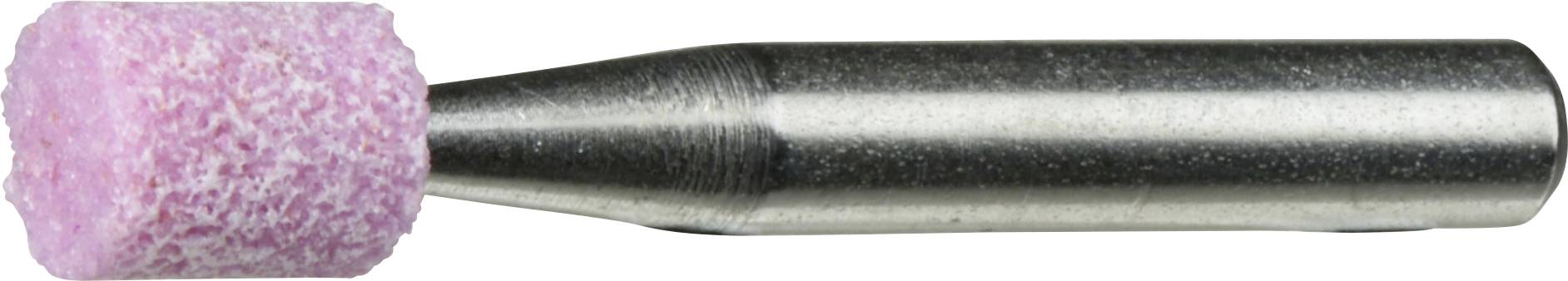 Ein zylindrischer rosa Schleifbit mit Metallschaft zum Formen oder Glätten von Oberflächen in der Bearbeitung oder Handwerksarbeit.