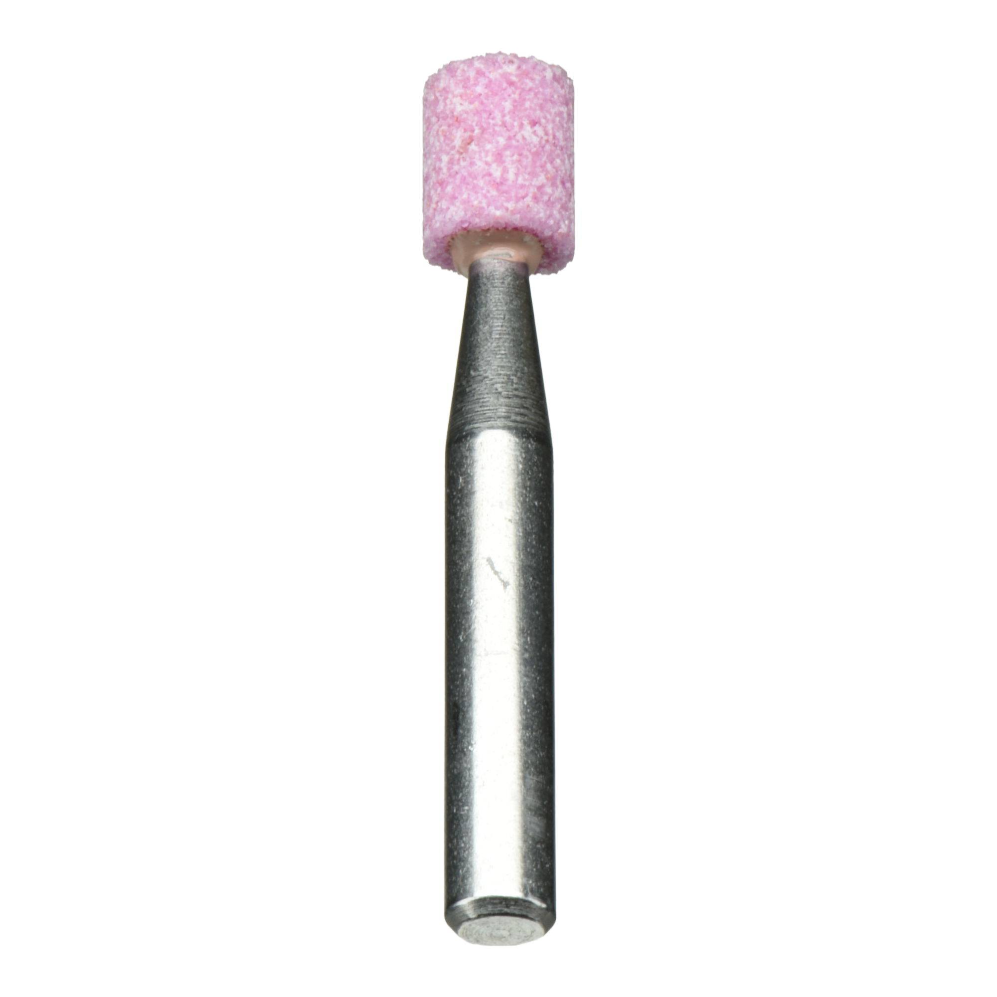 Schleifbit mit einem rosa zylindrischen Schleifkopf und einem Metallschaft zum Formen und Finish von Metall- oder Holzoberflächen.