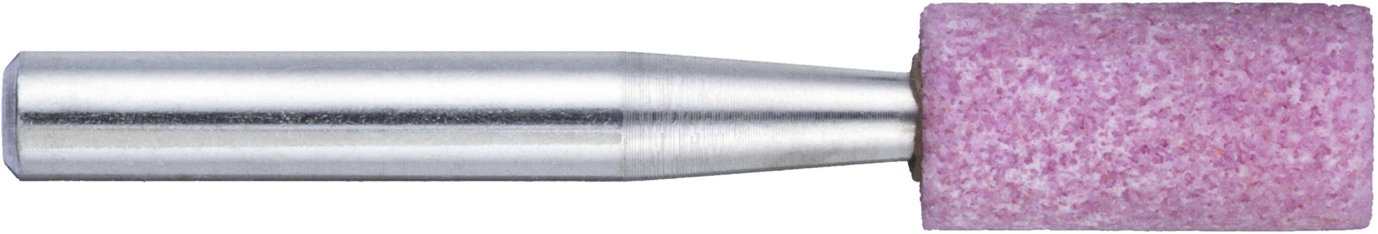Ein rosa zylindrischer Schleifwerkzeug mit einem silbernen Metallschaft, der zum Glätten oder Schärfen von Oberflächen verwendet wird.