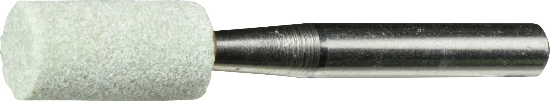 Schleifscheibe mit einem zylindrischen, hellgrauen Schleifkopf und einem Metallschaft, verwendet in der Bearbeitung oder zum Glätten von Oberflächenstrukturen.