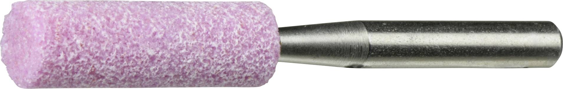 Ein zylindrischer Schleifwerkzeug mit einem pinken Schleifkopf und einem metallischen Schaft, verwendet für Präzisionsfinish oder Materialformung.