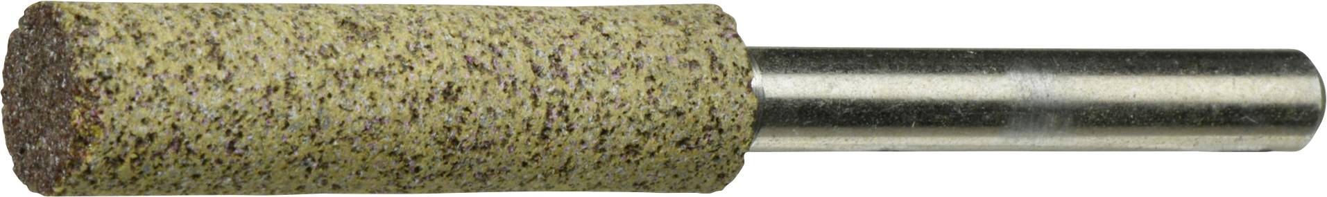 Ein zylindrischer Schleifstein mit einer strukturierten, abrasiven Oberfläche, der an einem Metallschaft befestigt ist und zum Schärfen oder Glätten von Materialien verwendet wird.