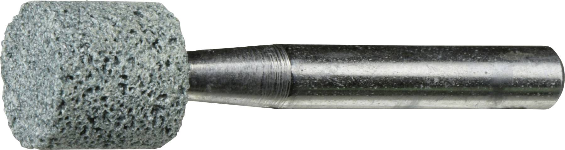 Ein zylindrischer Schleifstein mit einer strukturierten, porösen Oberfläche und einem Metallschaft, der zum Glätten oder Schärfen von Werkzeugen und Oberflächen verwendet wird.