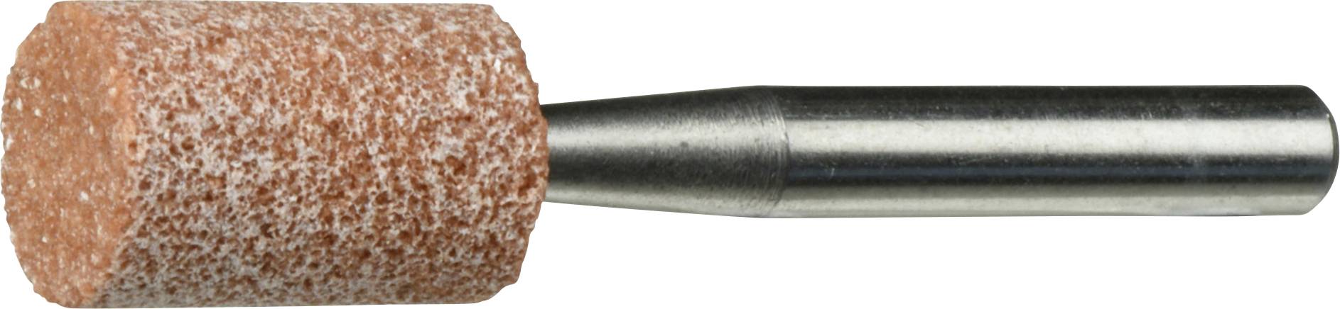 Ein zylindrischer orangefarbener Schleifkörper mit einem Metallschaft, der zum Schleifen oder Abrasieren von Oberflächen verwendet wird.