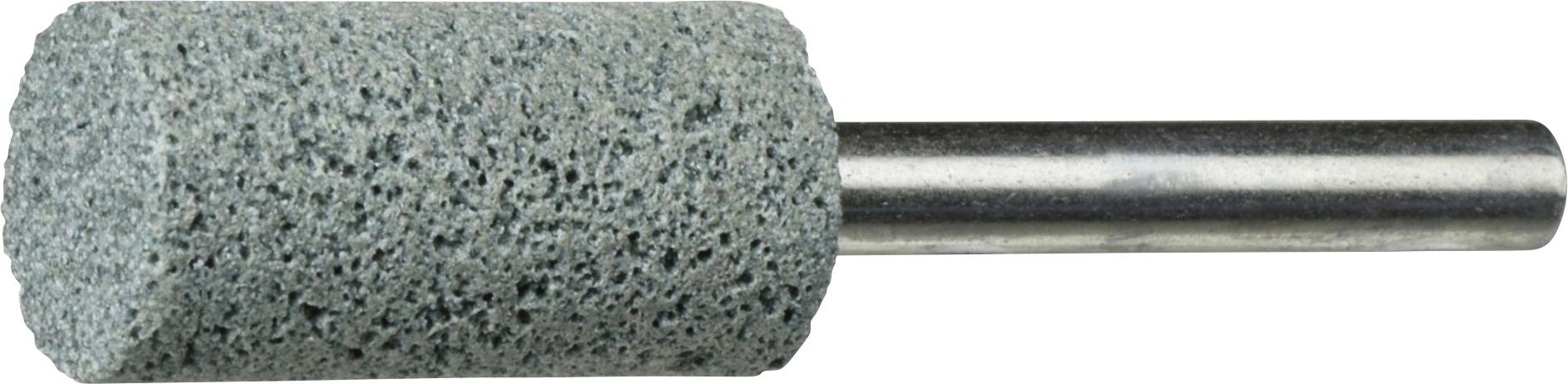 Ein zylindrischer Schleifstein mit strukturierter Oberfläche, der an einer Metallachse befestigt ist und zum Glätten oder Schärfen von Materialien verwendet wird.