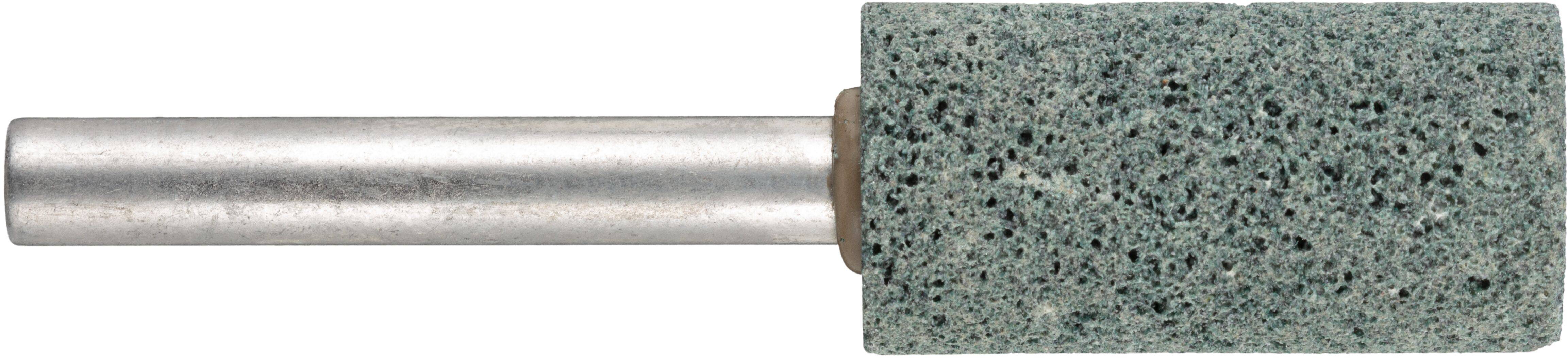 Schleifwerkzeug mit einem zylindrischen, strukturierten grauen Schleifkopf, der an einem Metallschaft befestigt ist und zum Glätten oder Formen von Oberflächen verwendet wird.