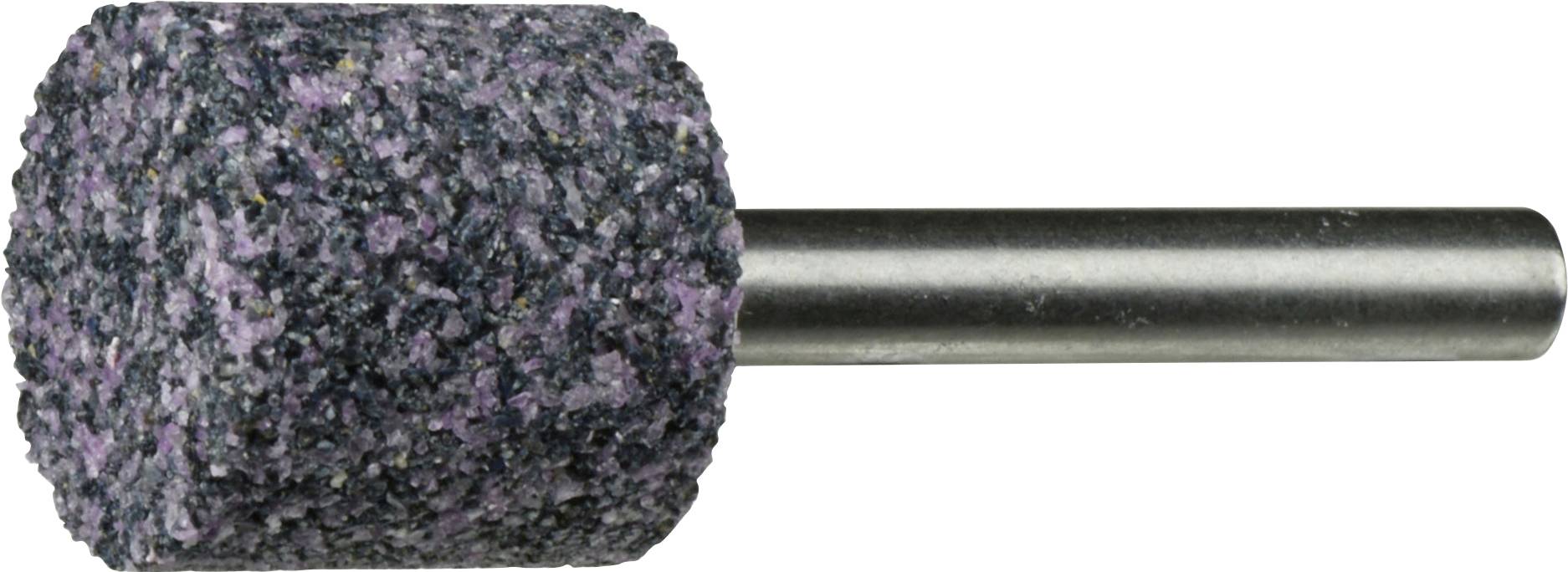 Ein zylindrisches Schleifwerkzeug mit einem strukturierten Schleifkopf und Metallschaft, das zum Formen oder Glätten von Oberflächen in der Metallbearbeitung verwendet wird.