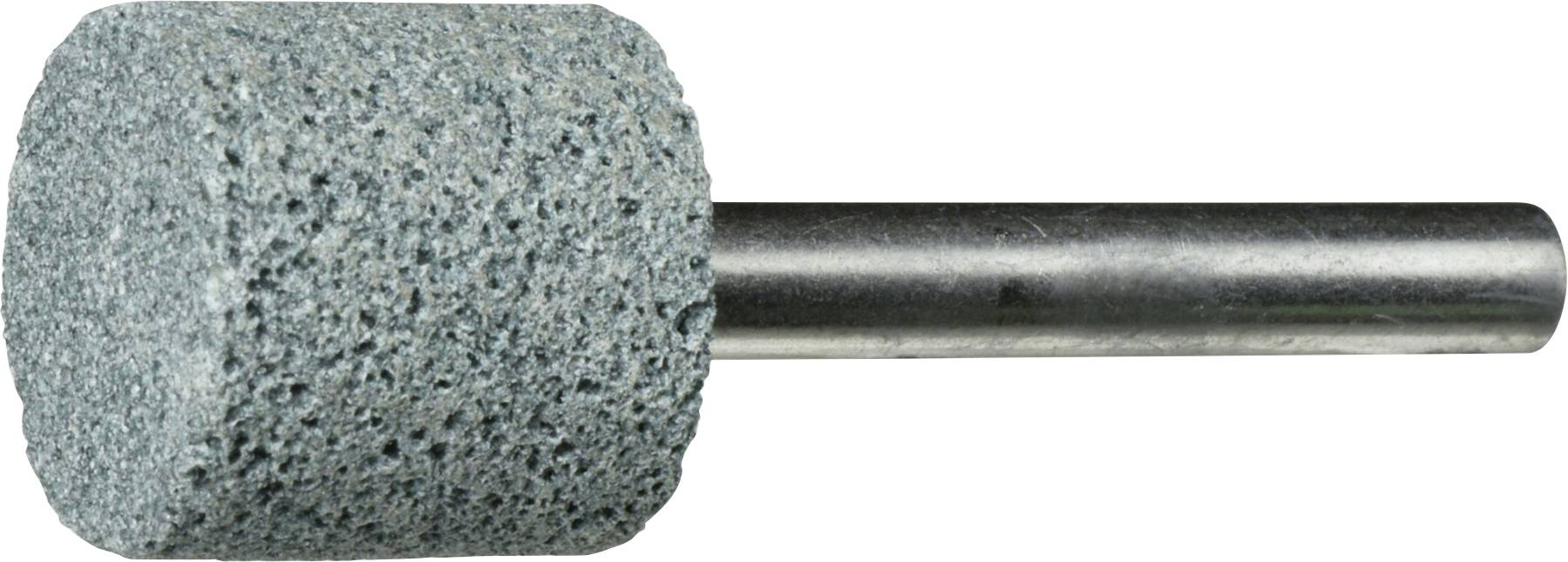 Ein zylindrischer Schleifstein mit einer Metallachse, der zum Glätten oder Formen von Materialien verwendet wird. Der Stein ist grau und hat eine raue Textur.