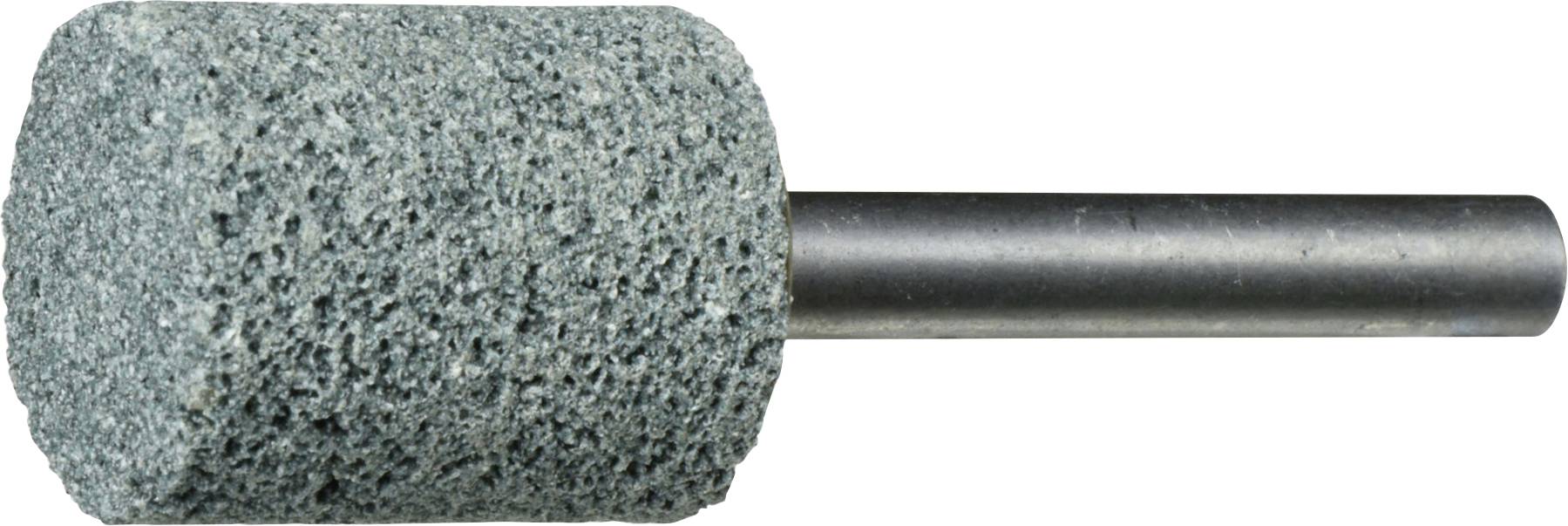 Ein zylindrischer Schleifstein mit einer strukturierten, abrasiven Oberfläche ist an einem Metallschaft befestigt. Er wird für Schärfungs- oder Glättungsaufgaben verwendet.