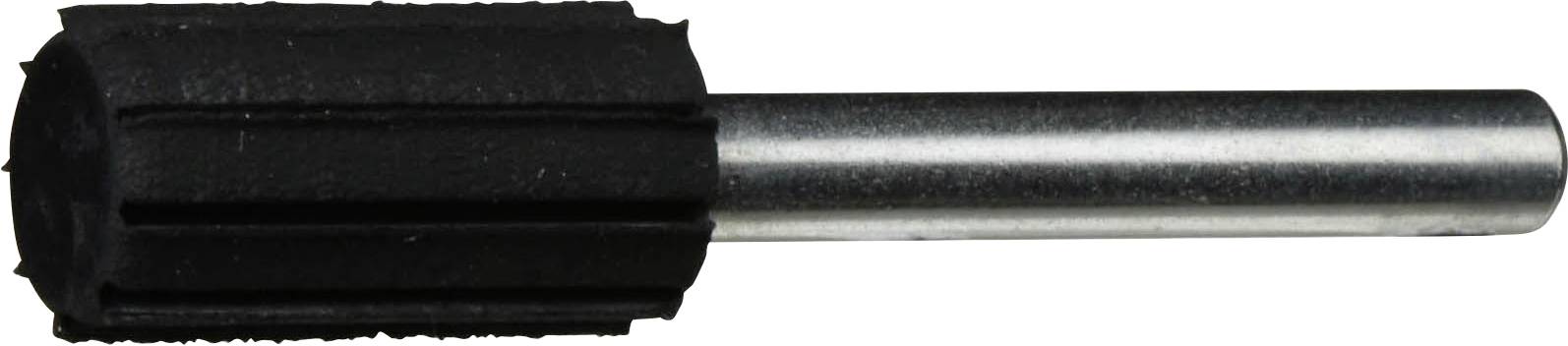 Ein zylindrischer Schleifaufsatz mit schwarzer Schleifoberfläche und metallenem Schaft, verwendet für Polier- oder Schleifarbeiten.