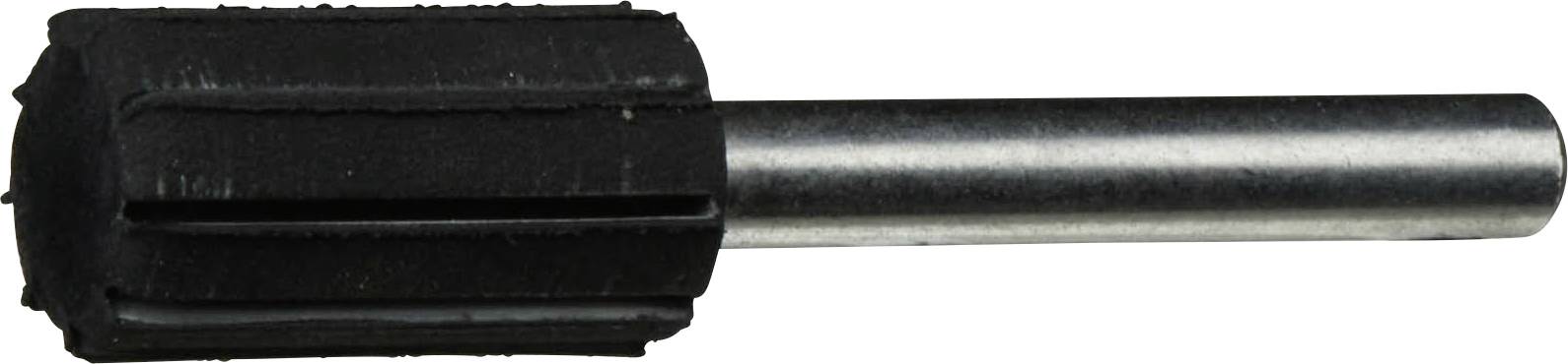 Ein zylindrischer Metallgriff mit einem schwarzen, gummierten Trommelende, der hauptsächlich als Schleiftrommelaufsatz zum Glätten von Oberflächen verwendet wird.