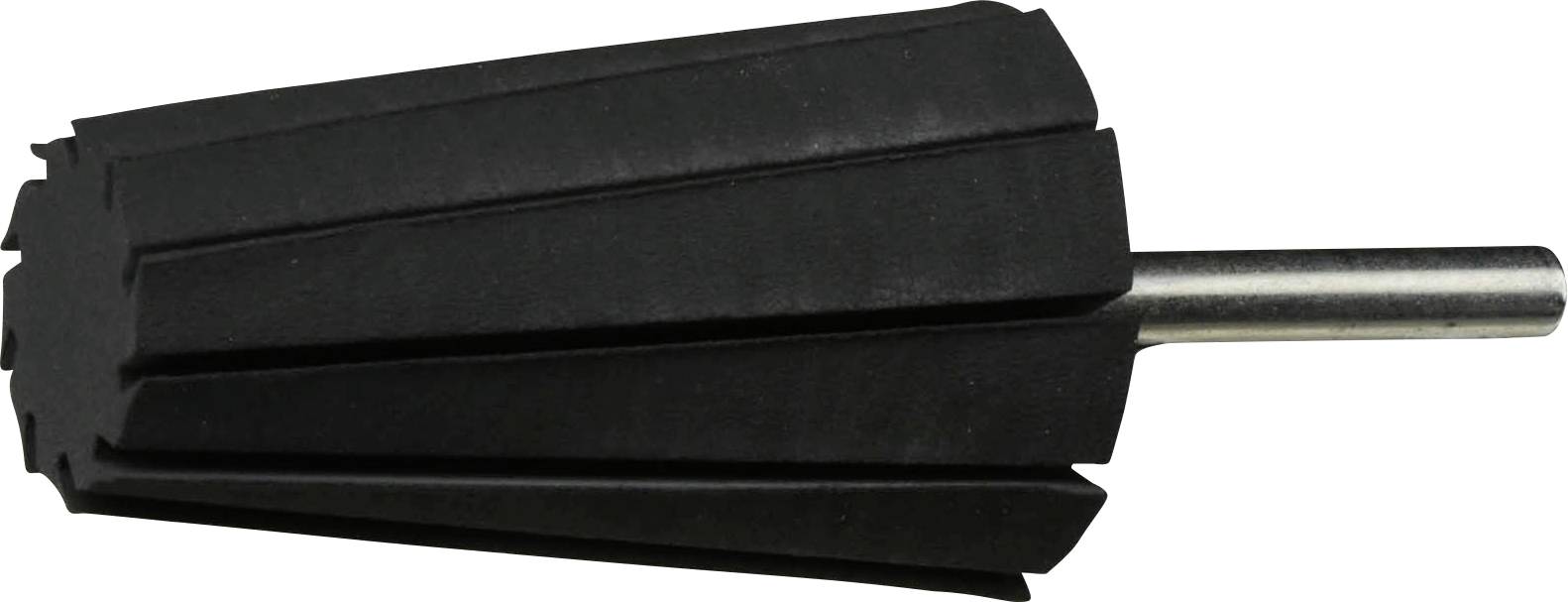 Ein schwarzes Schleiflamellenschleifrad mit Metallschaft, das zum Schleifen oder Finish von Oberflächen verwendet wird.