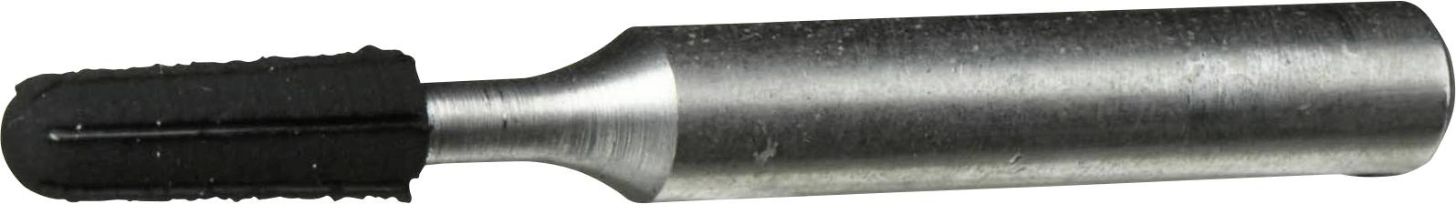 Ein Metallbohrer mit einem zylindrischen Schaft und einer schwarzen Schleifoberfläche am Ende, konzipiert zum Schleifen oder Abrasivbearbeiten.