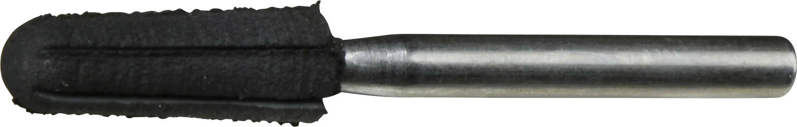 Ein zylindrischer Metalleinsatz mit einem schwarzen, abrasiv beschichteten Ende, der zum Polieren oder Schleifen von Oberflächen verwendet wird.