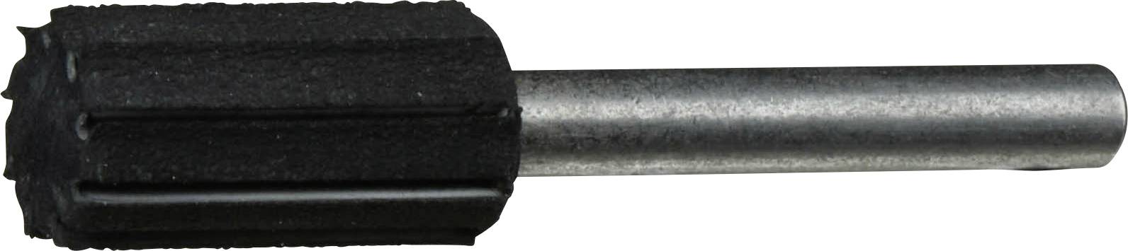 Eine zylindrische Metallschleifvorrichtung mit einer strukturierten schwarzen Oberfläche, die typischerweise zum Glätten oder Polieren bei Elektrowerkzeugen verwendet wird.