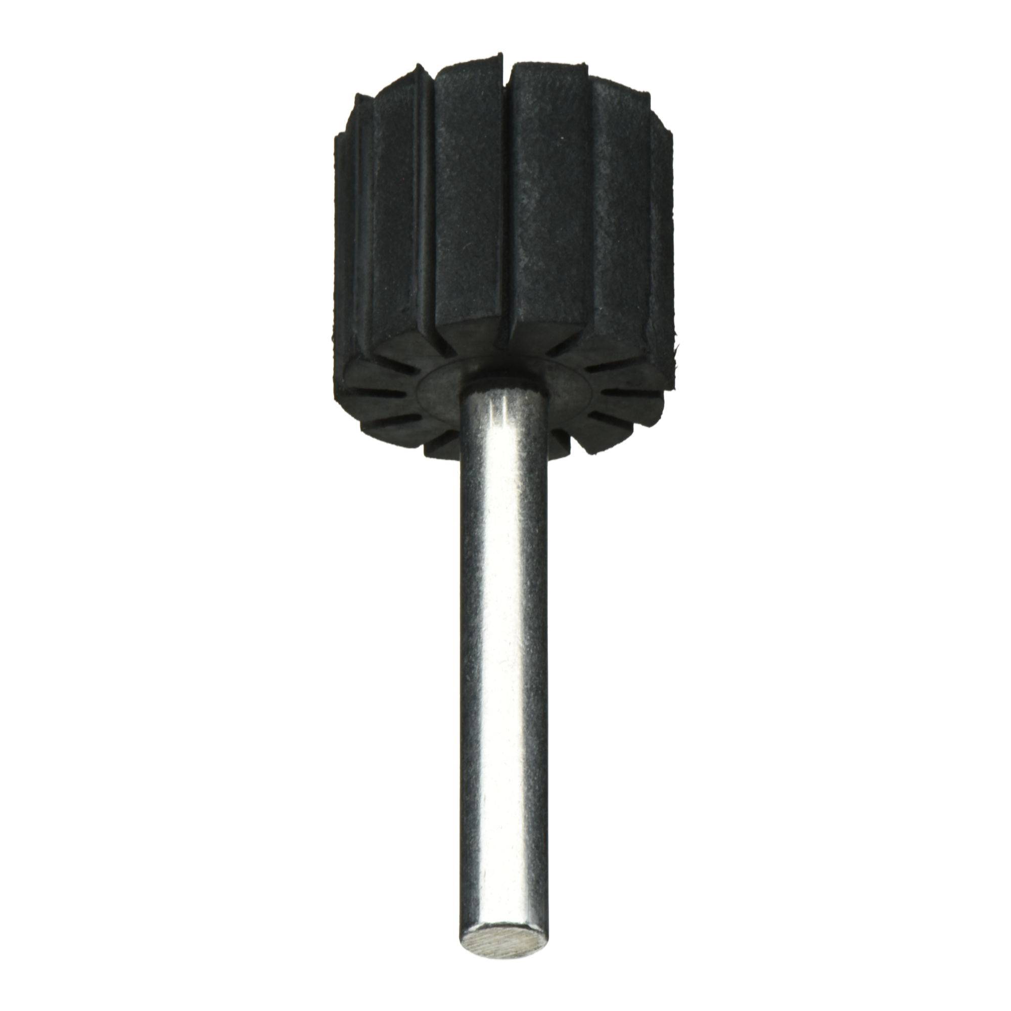 Ein zylindrischer Gummi-Polierrad mit einem Metallschaft, der zum Glätten und Finishing von Oberflächen in verschiedenen Anwendungsbereichen verwendet wird.