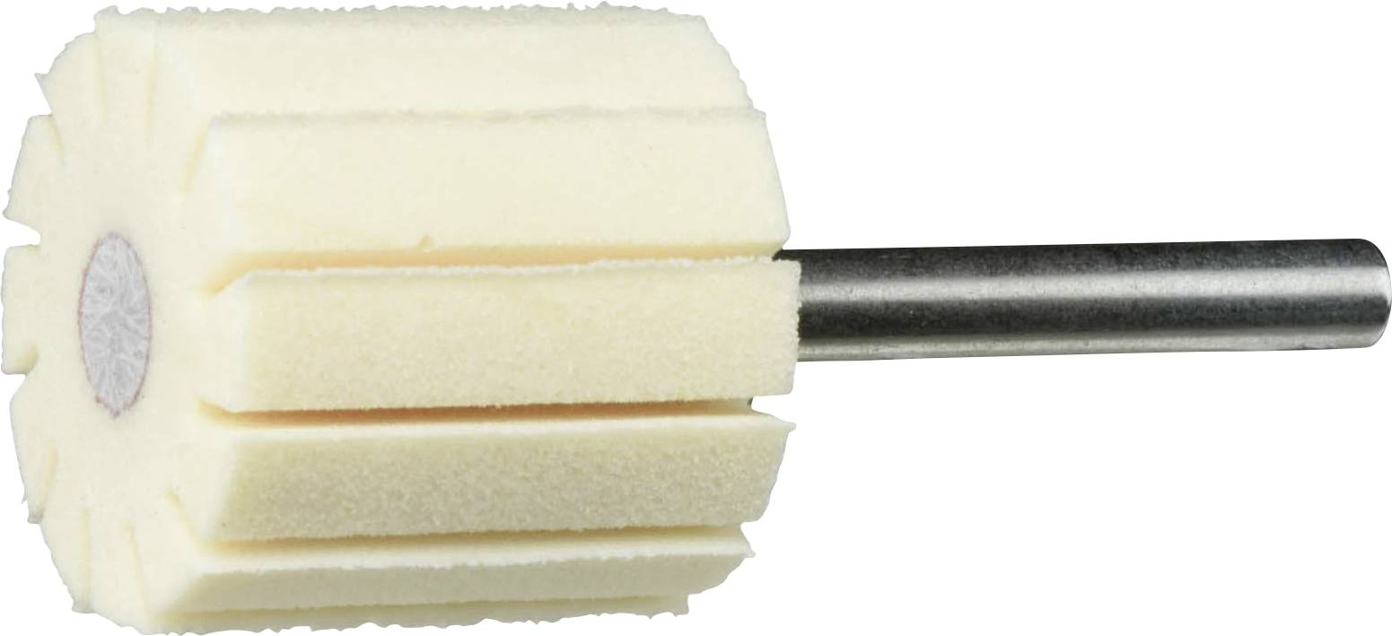 Ein zylindrischer Schaumpolier-Aufsatz mit Metallschaft, der für den Einsatz mit Rotationswerkzeugen konzipiert ist.