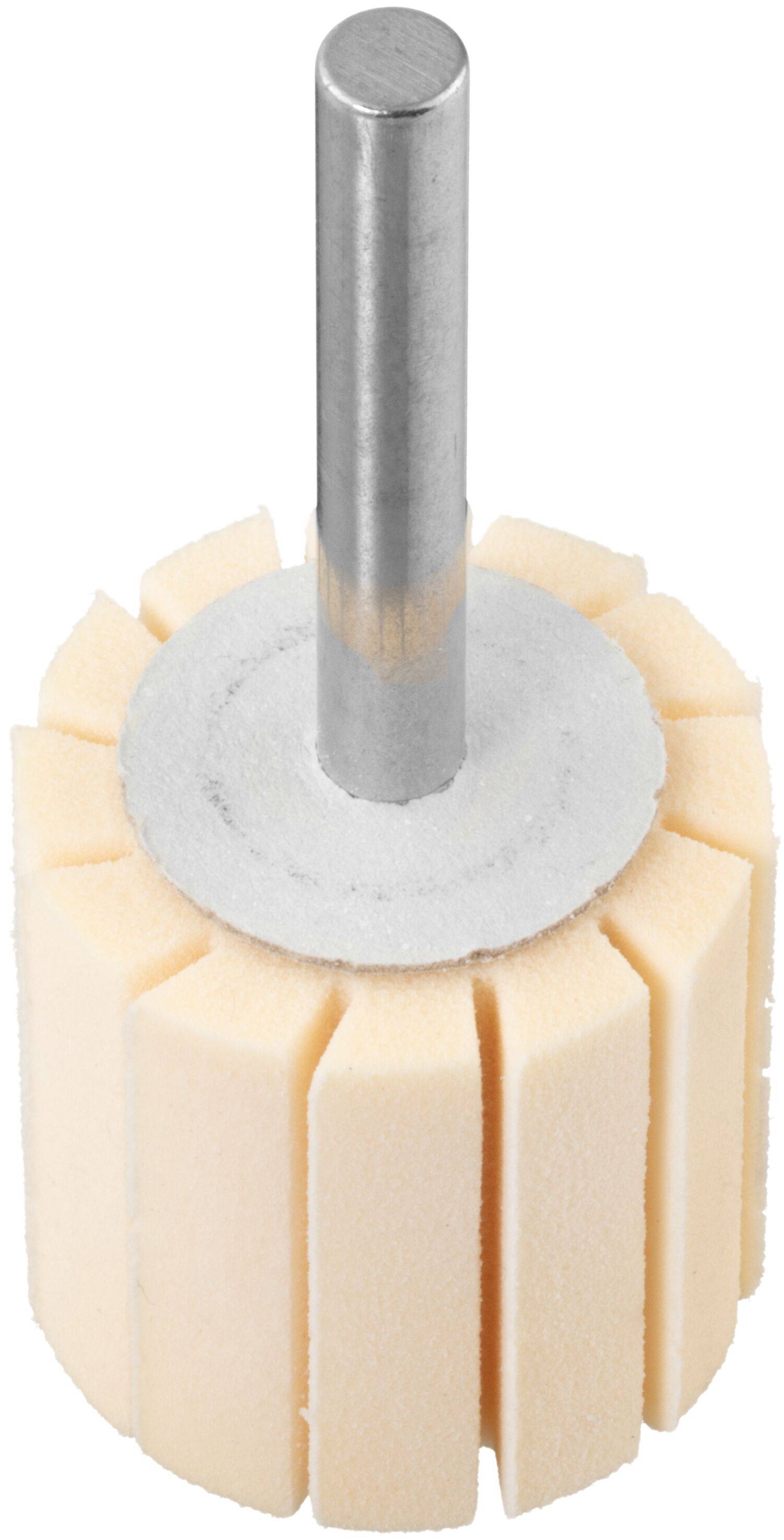 Ein zylindrischer Polierschleifbock mit einem Metallschaft, der zum Polieren und Finish von Oberflächen verwendet wird.