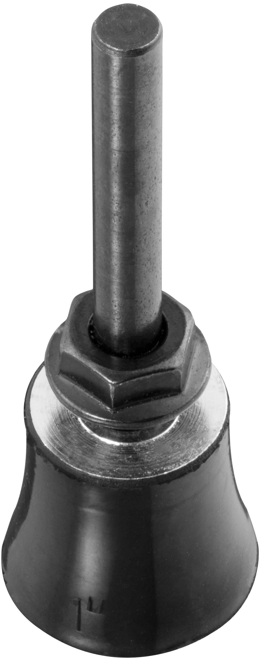 Ein Bohrbit aus Metall und Gummi mit zylindrischem Schaft und abgerundeter Basis, verwendet zum Polieren oder Schleifen von Oberflächen.