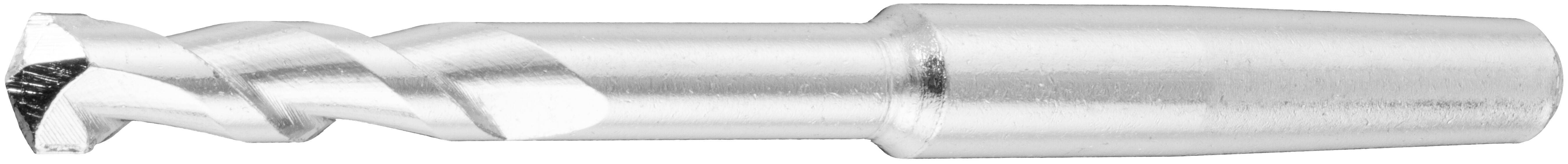 Ein silberner Spiralbohrer mit zylindrischem Schaft, der für Metall- oder Holzbearbeitung konzipiert ist.