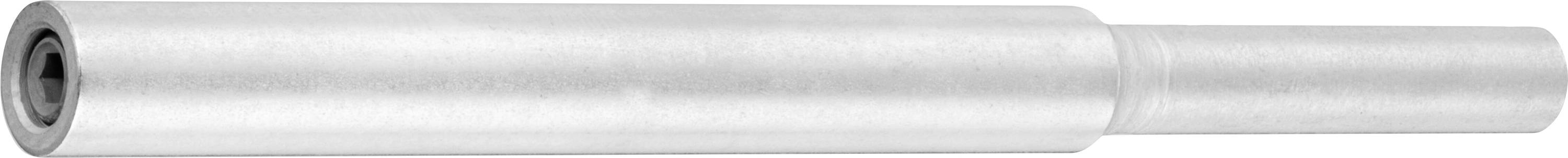 Eine lange, zylindrische Metallstange mit einer Verlängerung von geringerem Durchmesser, die eine glatte, glänzende Oberfläche aufweist.