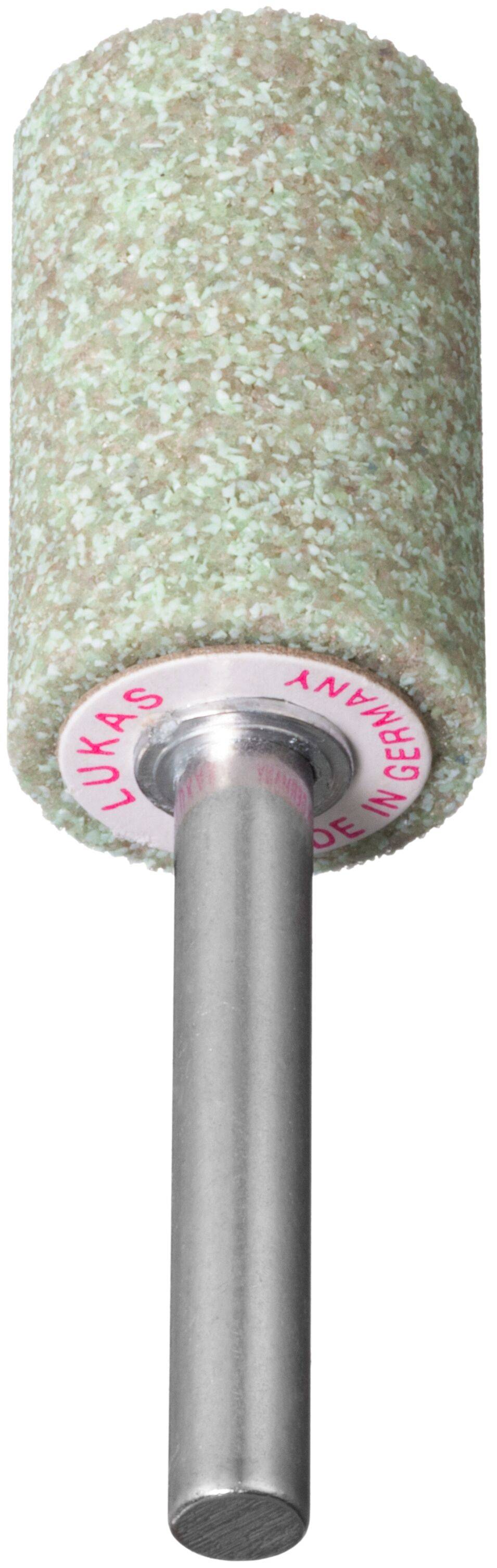 Ein zylindrischer Schleifbit mit abrasiver Oberfläche, der auf einem Metallschaft montiert ist und zur Präzisionsbearbeitung in der Zerspanungs- und Metallverarbeitungsindustrie verwendet wird.