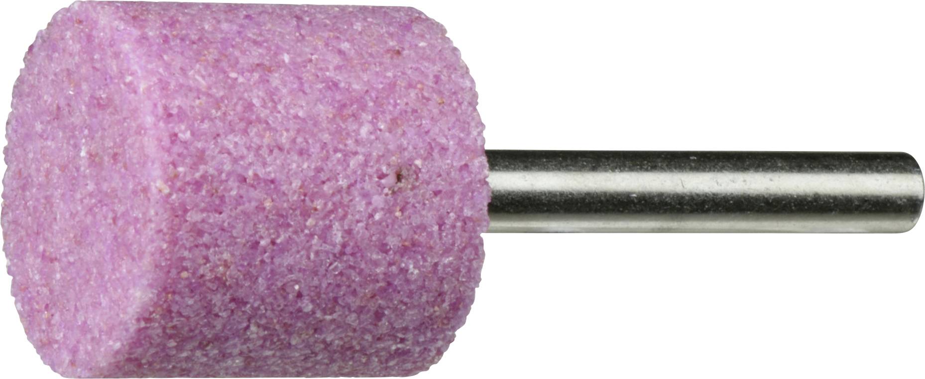 Ein rosa zylindrischer Schleifstein mit Metallschaft, der zum Schärfen, Entgraten und für allgemeine Schleifaufgaben verwendet wird.