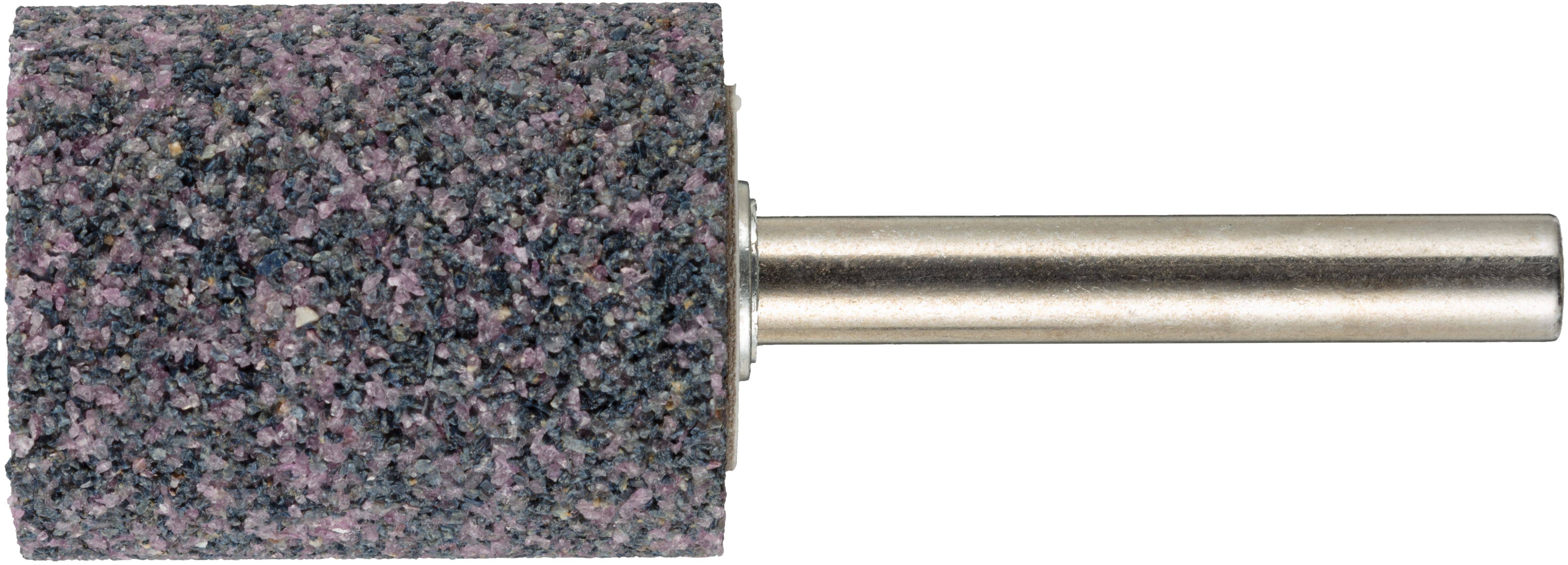 Ein zylindrischer Schleifstein mit einem Metallschaft, der zum Glätten und Formen verschiedener Materialien verwendet wird.