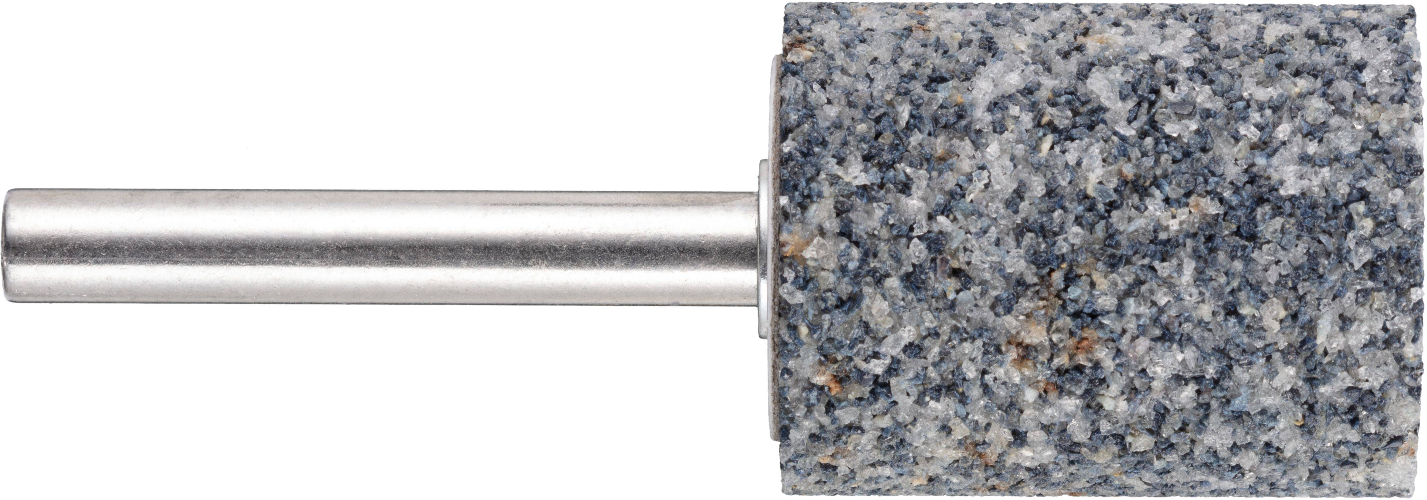 Schleifwerkzeug mit einem zylindrischen Metallschaft und einem Schleifsteinkopf. Wird zum Schärfen oder Formen von Metalloberflächen verwendet.