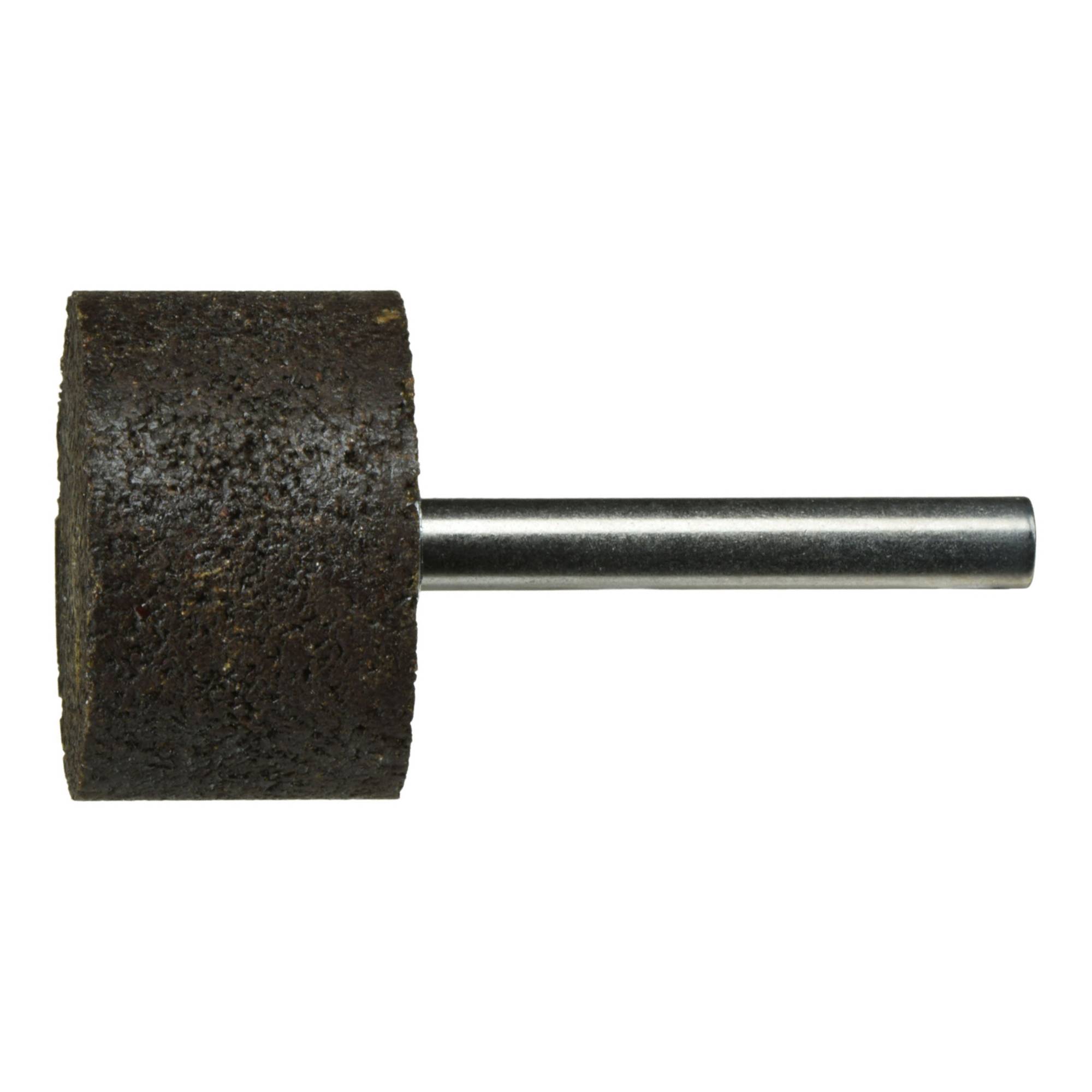 Eine zylindrische Schleifscheibe mit einem Metallschaft, die zum Formen oder Bearbeiten von Metalloberflächen verwendet wird.