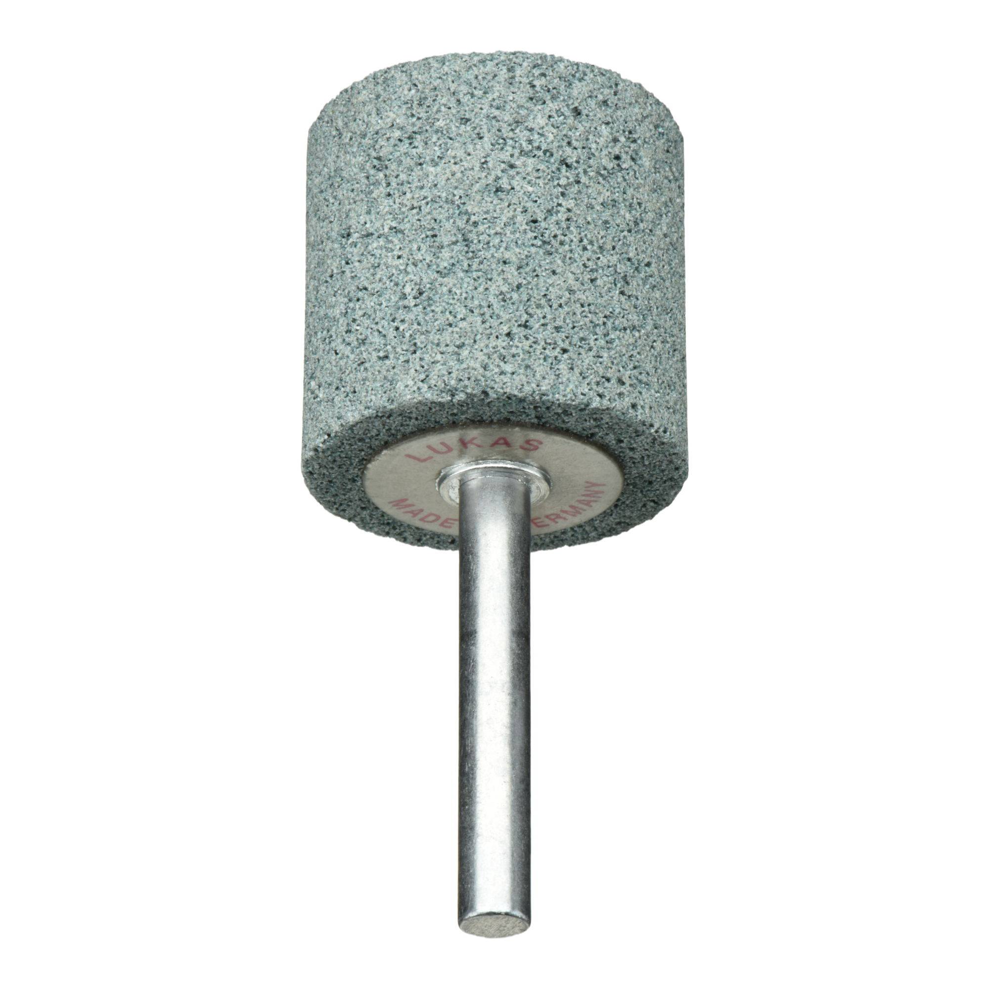 Ein zylindrischer Schleifstein mit einer Metallachse, entwickelt für präzise Schärf- und Polierarbeiten.
