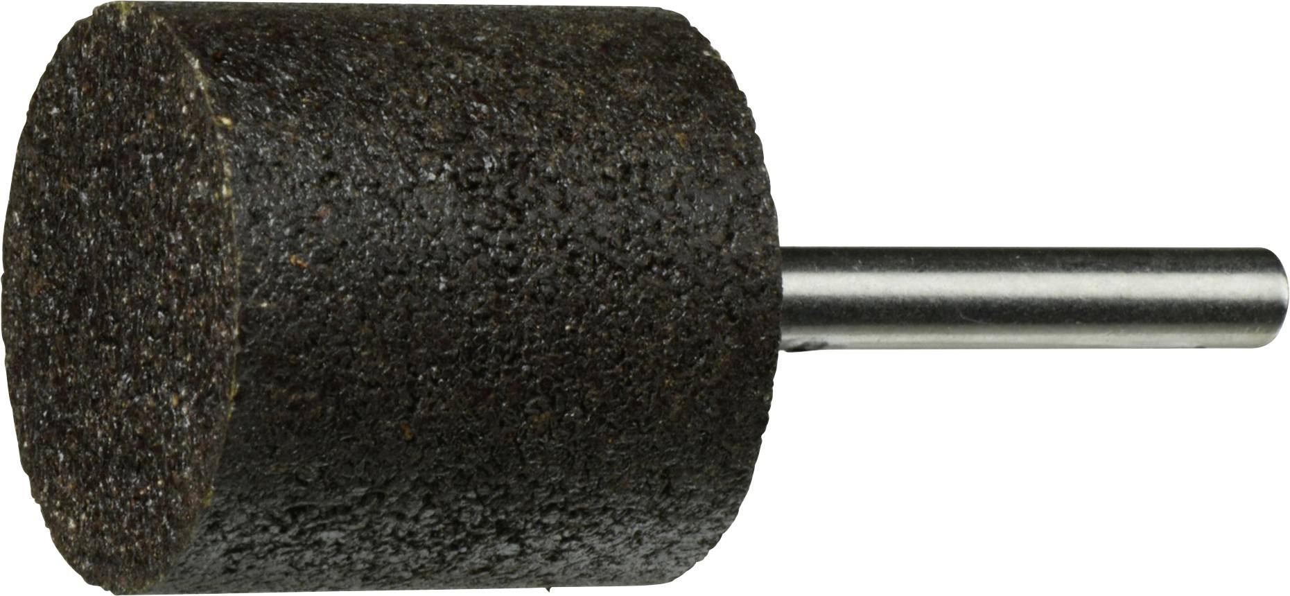 Schleifstein mit zylindrischer Form und Metallschaft, verwendet zum Schärfen oder Schleifen von Oberflächen.