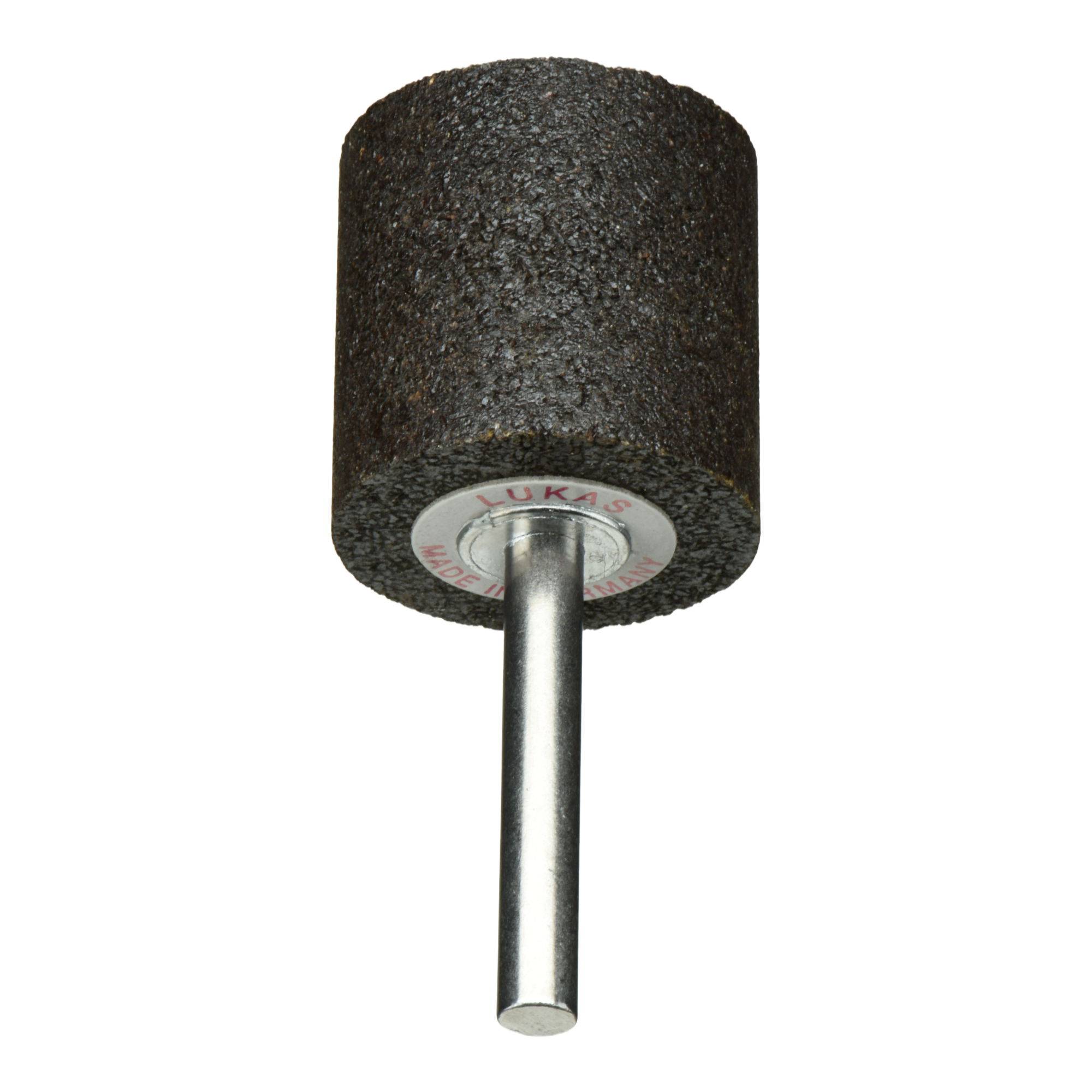 Ein zylindrischer Schleifstein mit Schaft aus Metall, der zum Glätten und Formen von Oberflächen verwendet wird.