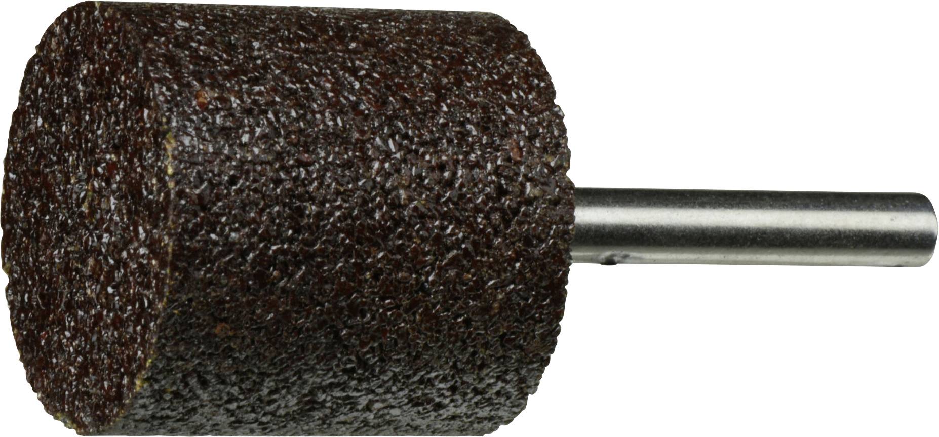 Eine zylindrische Schleifscheibe mit einer Metallachse, die zum Schleifen oder Formen von Materialien wie Holz und Metall verwendet wird.