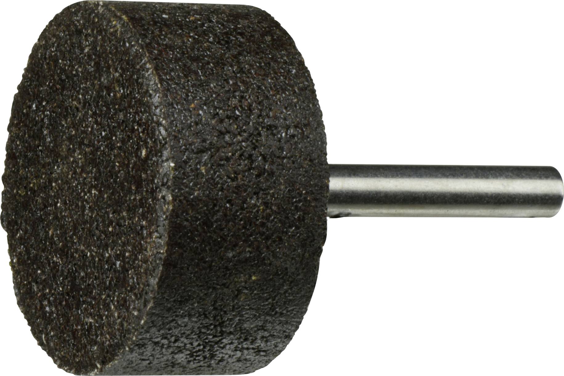 Schleifscheibe mit zylindrischer Form, die an einem Metallschaft befestigt ist. Wird zum Glätten oder Formen von Materialien verwendet.