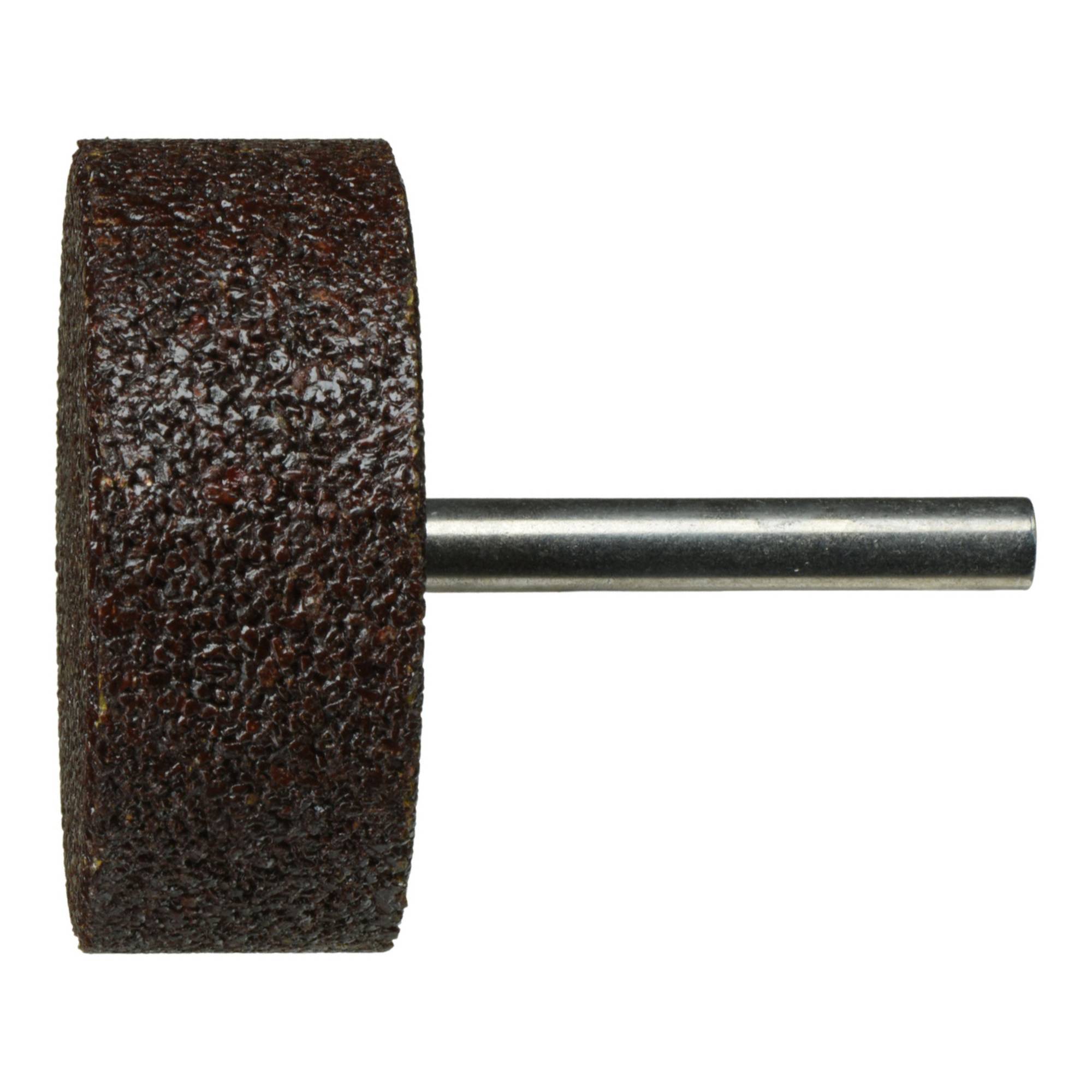 Ein Schleifrad mit zylindrischer Form, einer strukturierten Schleifoberfläche und einer Metallhalterungsstange, das zum Formen oder Finish von Oberflächen verwendet wird.