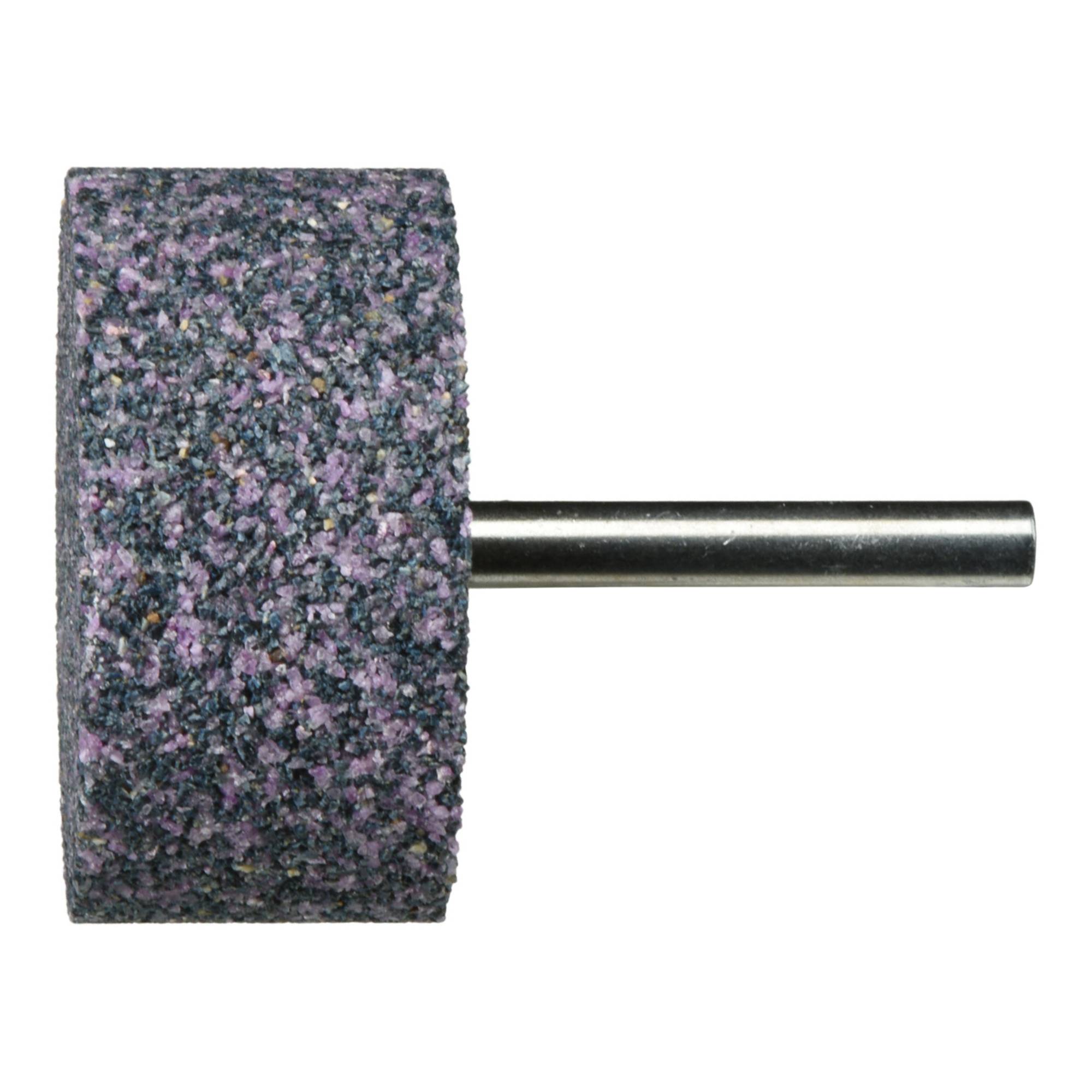 Ein zylindrischer Schleifstein mit einem Metallschaft, der mit groben Schleifmitteln strukturiert ist und zum Schärfen oder Formen von Metallwerkzeugen verwendet wird.