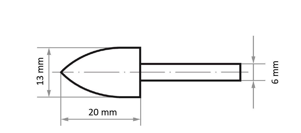 LUKAS-ERZETT A200201320677 Schleifstift SP Spitzbogenform für Edelstahl 13x20mm Schaft 6mm | Korn 46 20St.