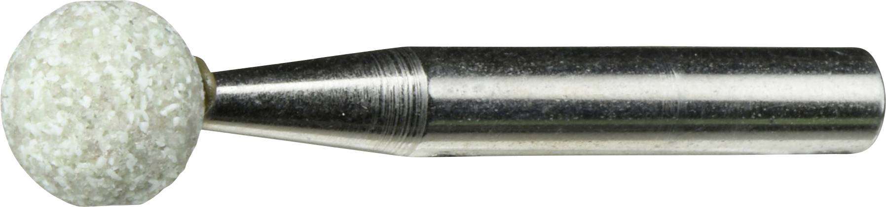 Ein Metall-Schleifwerkzeug mit einem zylindrischen Körper und einer rauen, sphärischen Spitze, das zum Formen oder Glätten von Oberflächen verwendet wird.