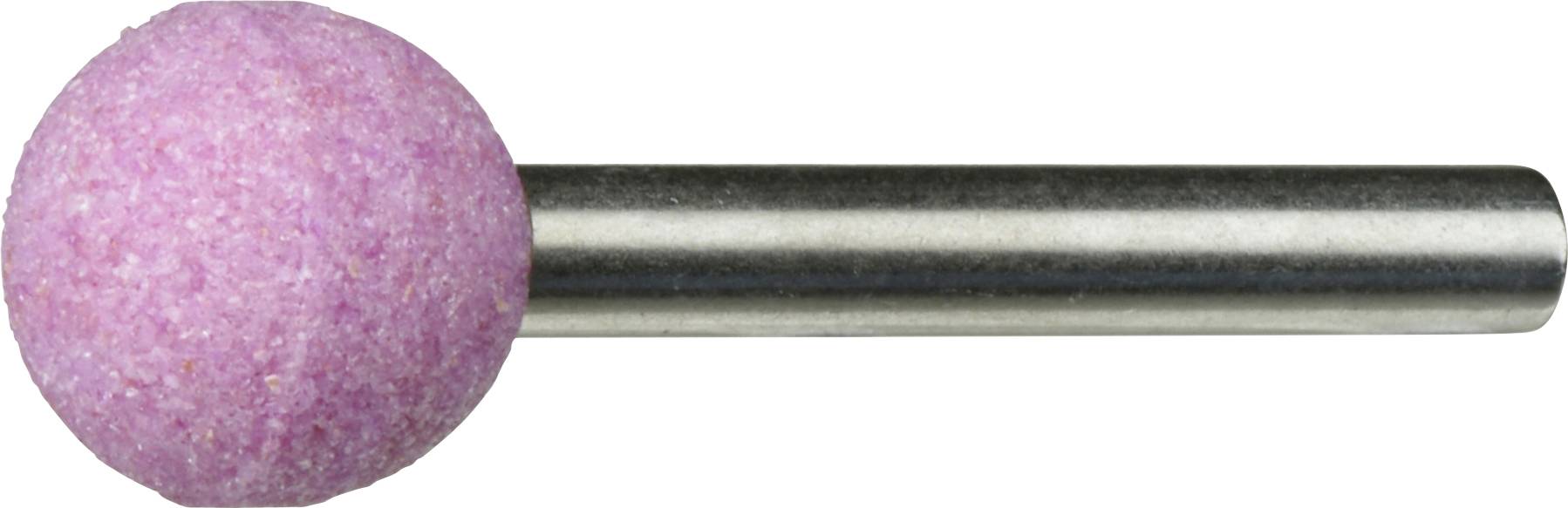 Ein rosa zylindrischer Schleifstein, der an einer Metallachse befestigt ist und üblicherweise zum Schärfen von Werkzeugen und zur Oberflächenbearbeitung verwendet wird.