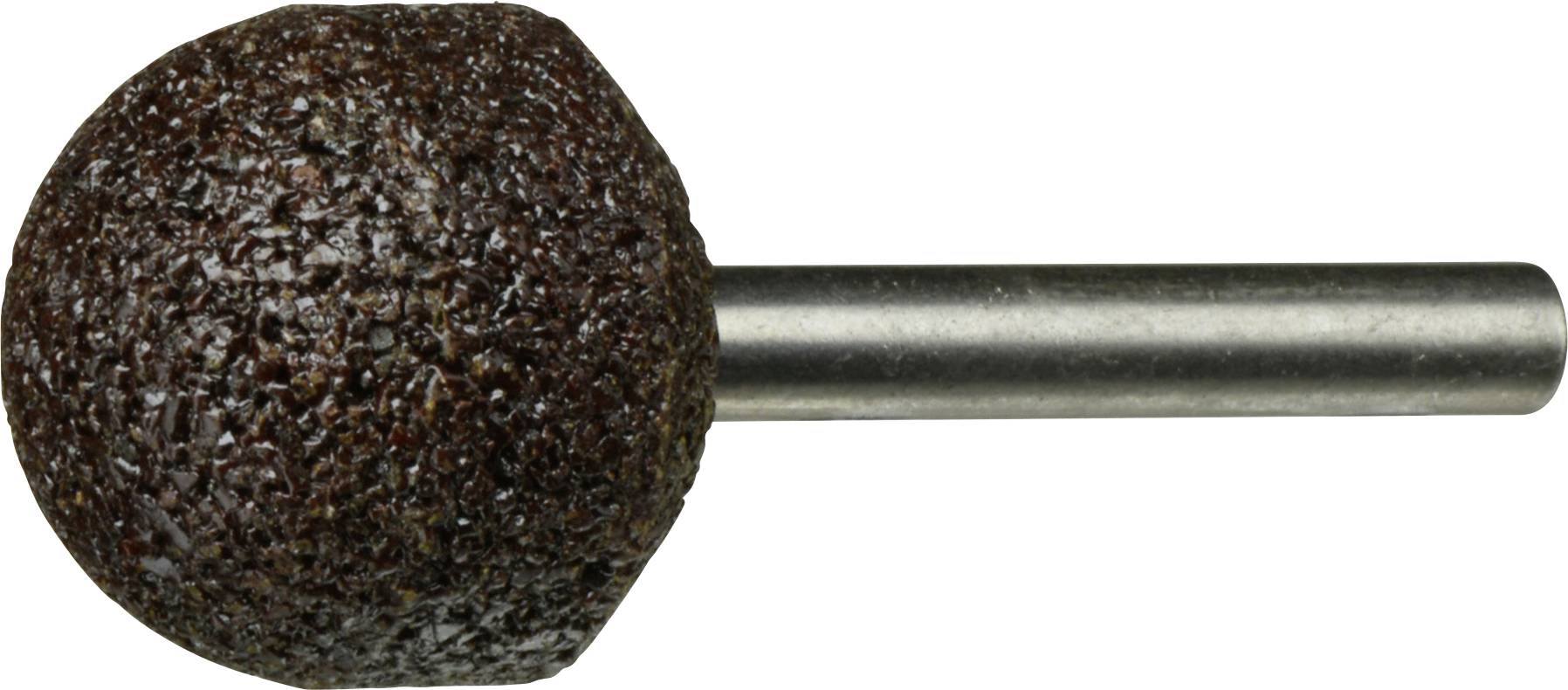 Ein Rotationswerkzeug-Schleifbit mit einem zylindrischen Metallschaft und einem runden, strukturierten Schleifkopf, der zum Formen oder Glätten von Materialien verwendet wird.