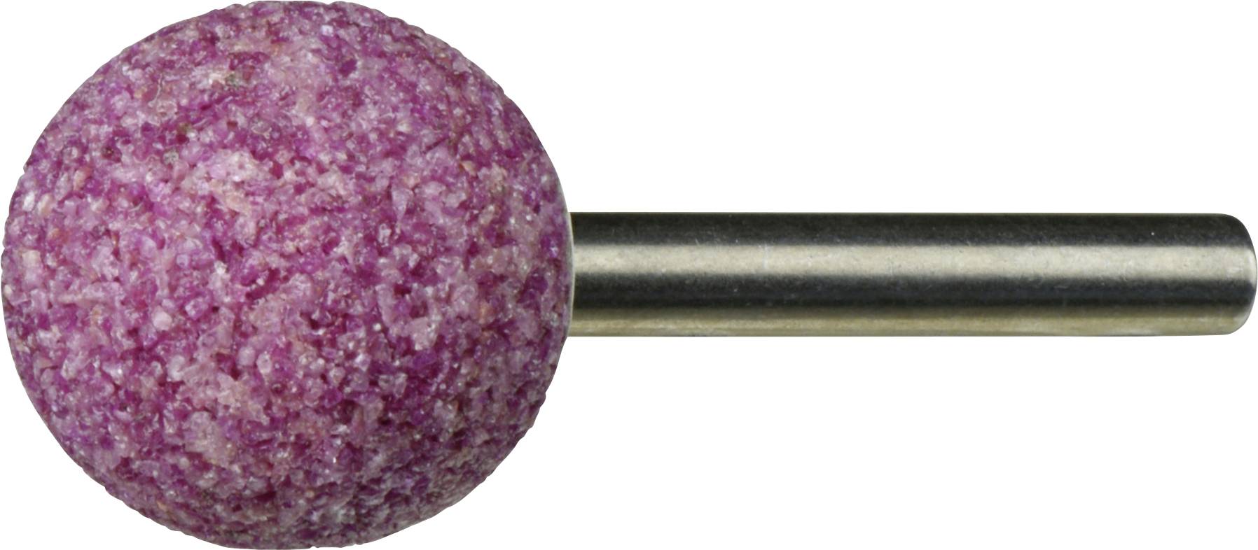 Rosa kugelförmiges Schleifwerkzeug mit strukturierter Oberfläche, das an einem metallischen zylindrischen Schaft befestigt ist und zum Schleifen oder Polieren von Oberflächen verwendet wird.