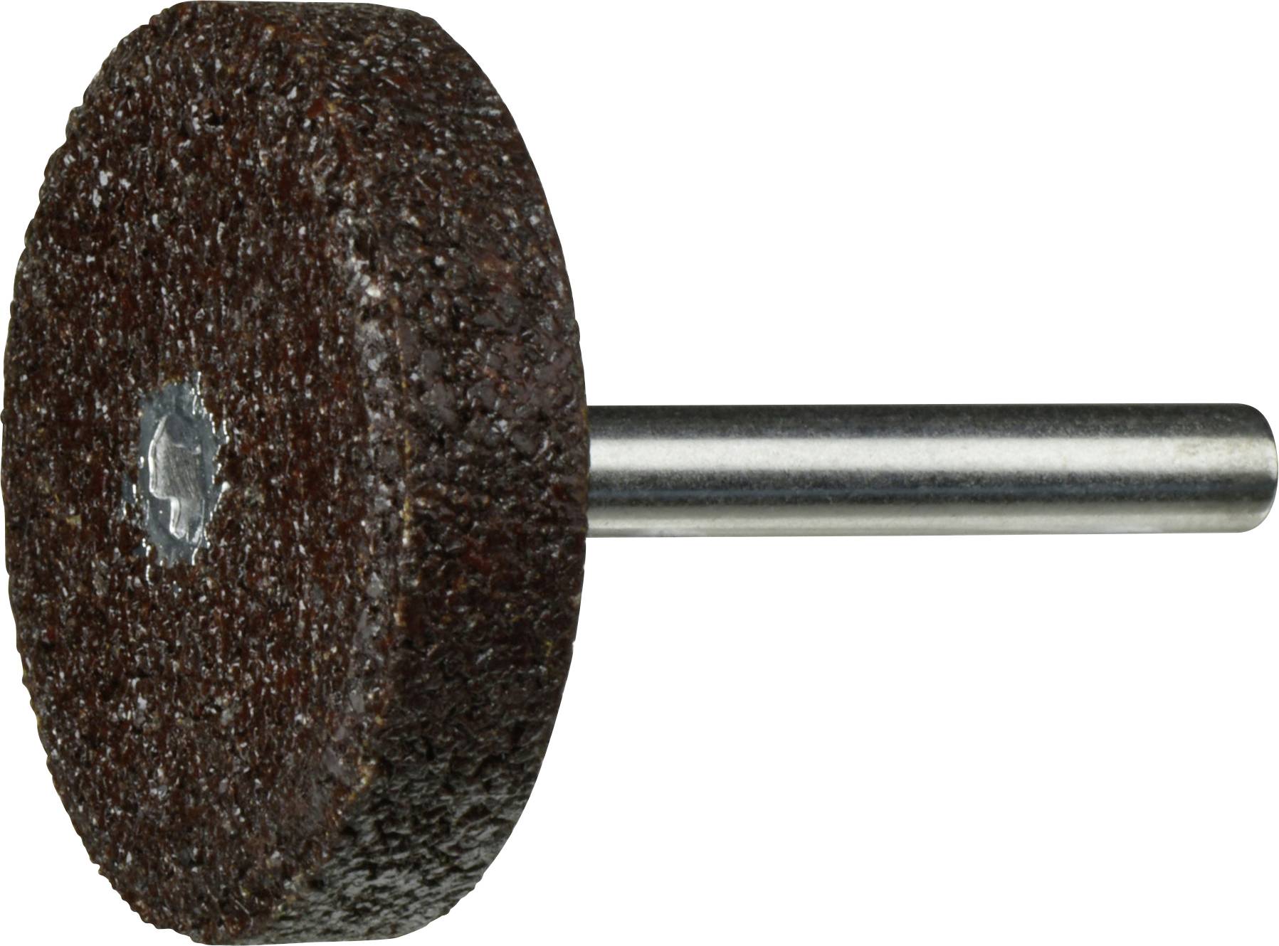 Eine zylindrische Schleifscheibe mit einer Metallwelle, die zum Glätten oder Formen von Materialien verwendet wird.