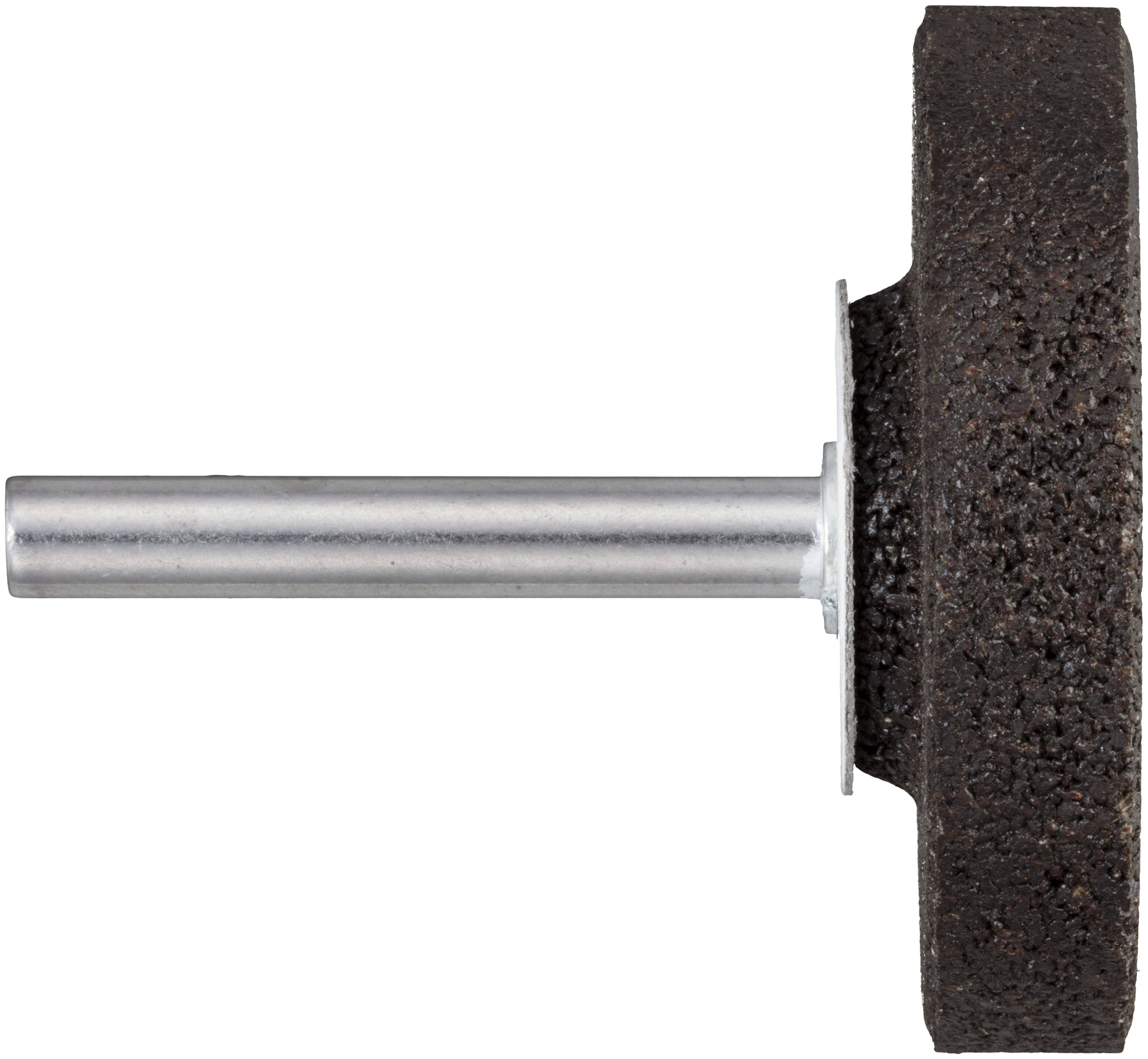 Ein zylindrischer Schleifstein mit einer Metalldurchgangsachse, der für Metallbearbeitung und Werkzeugschärfen verwendet wird.