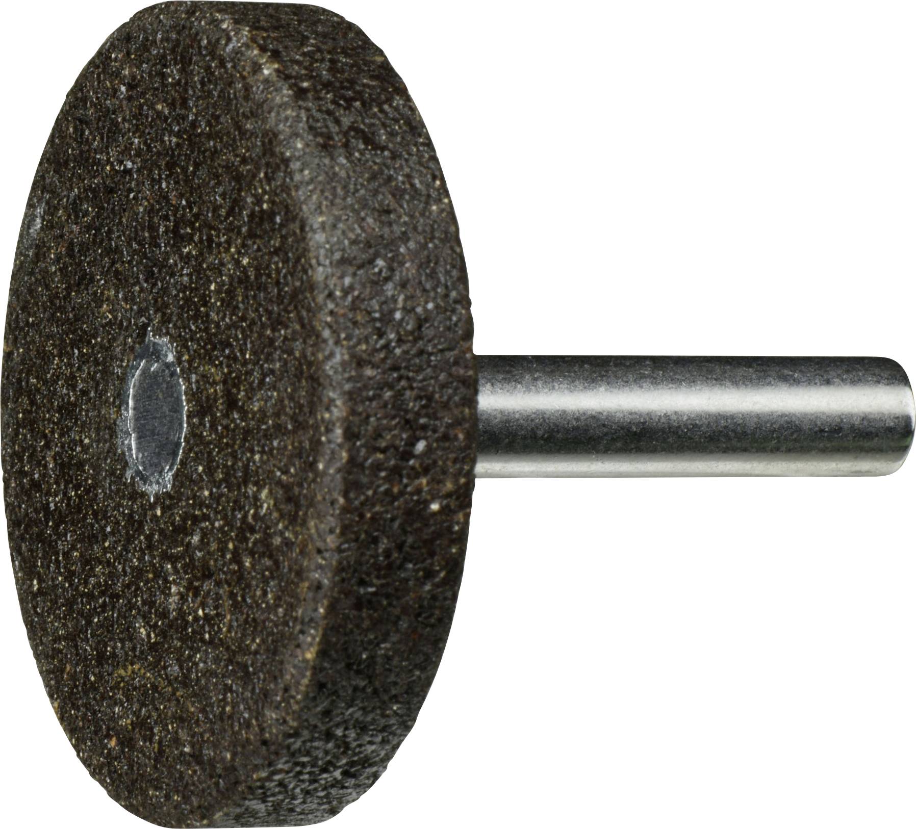 Ein runder Schleifsteinaufsatz mit einer Metallwelle, der für Schleif- oder Schleifaufgaben in Elektrowerkzeugen verwendet wird.