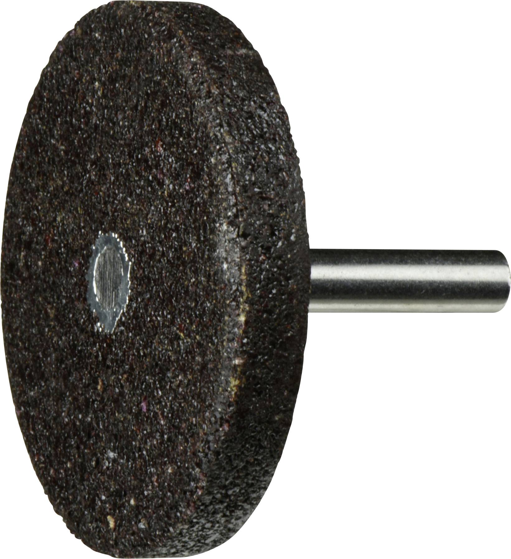 Ein zylindrischer Schleiftrennscheibe mit Metallstababanbringung, von der Seite betrachtet, zum Schleifen oder Schneiden von Materialien.